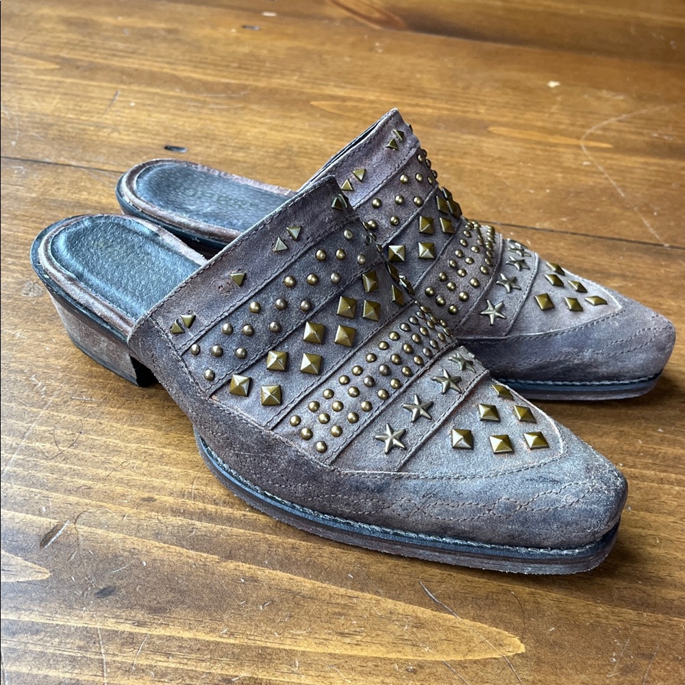 Roper Brown Burnished Studded Leather Mule Size 8